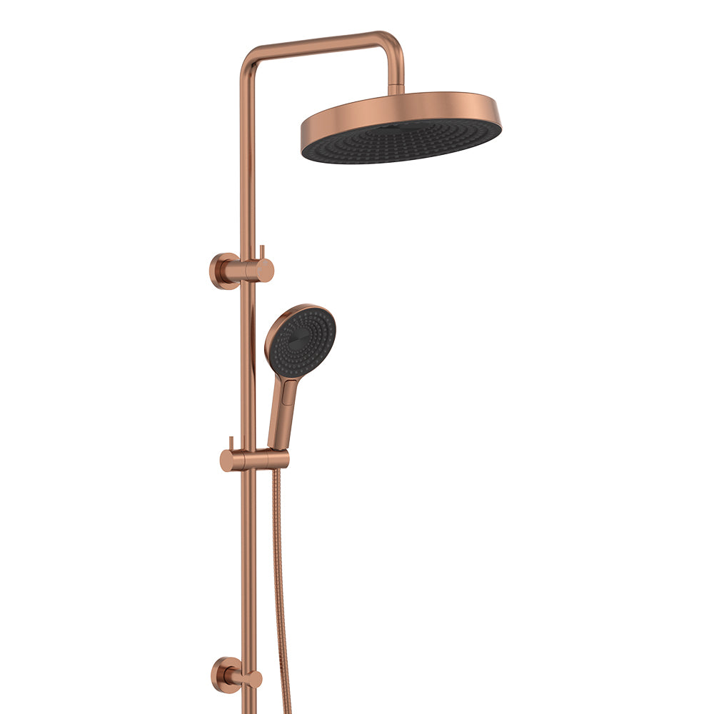 Kuro Twin Shower, Round Head - Brushed Copper