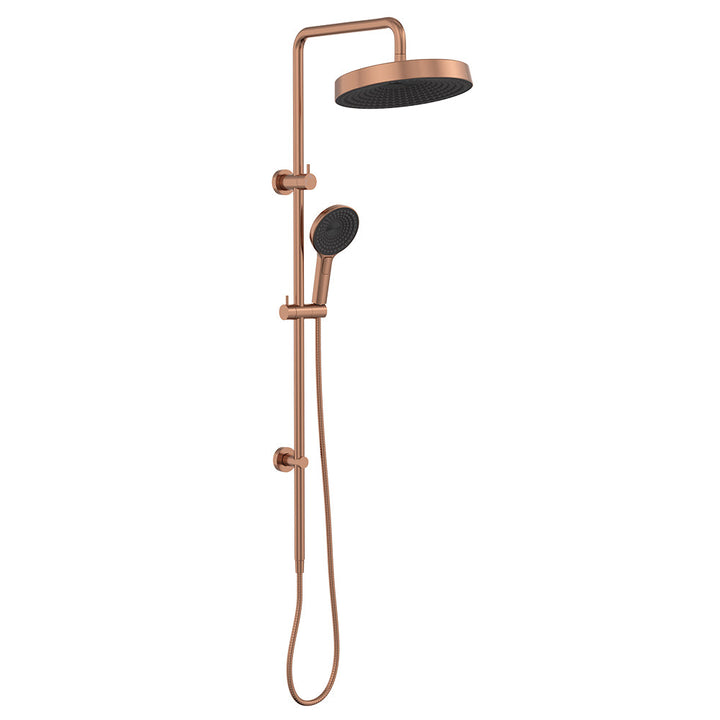 Kuro Twin Shower, Round Head - Brushed Copper