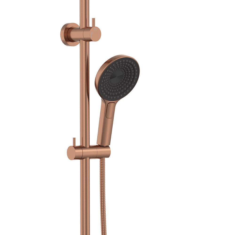 Kuro Twin Shower, Round Head - Brushed Copper