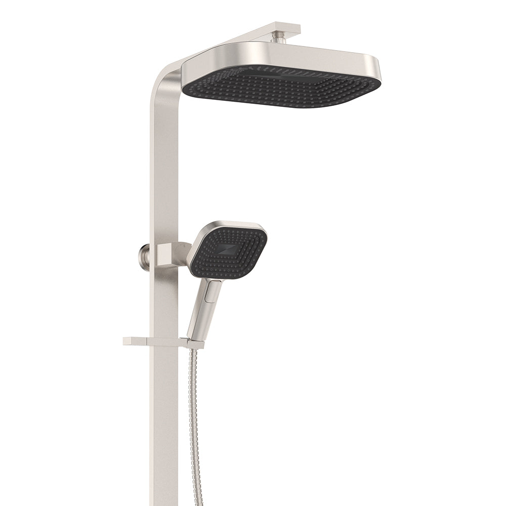 Kuro Deluxe Twin Shower Soft Square Head - Brushed Nickel