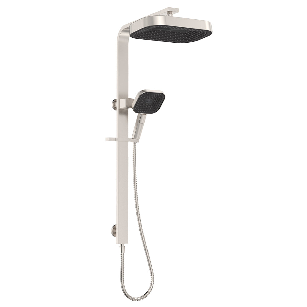 Kuro Deluxe Twin Shower Soft Square Head - Brushed Nickel