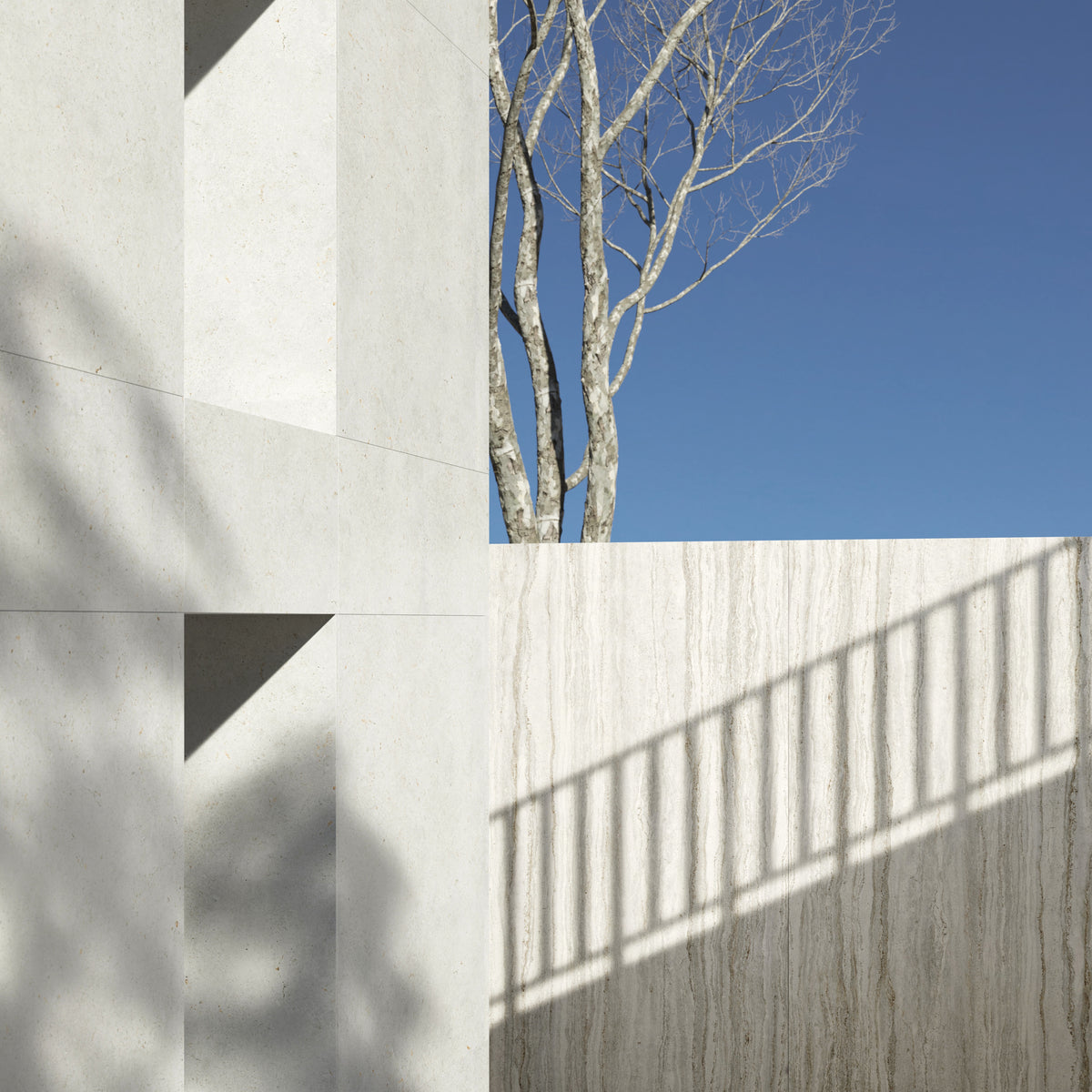Dekton Trevi in an outdoor area with Dekton Polar