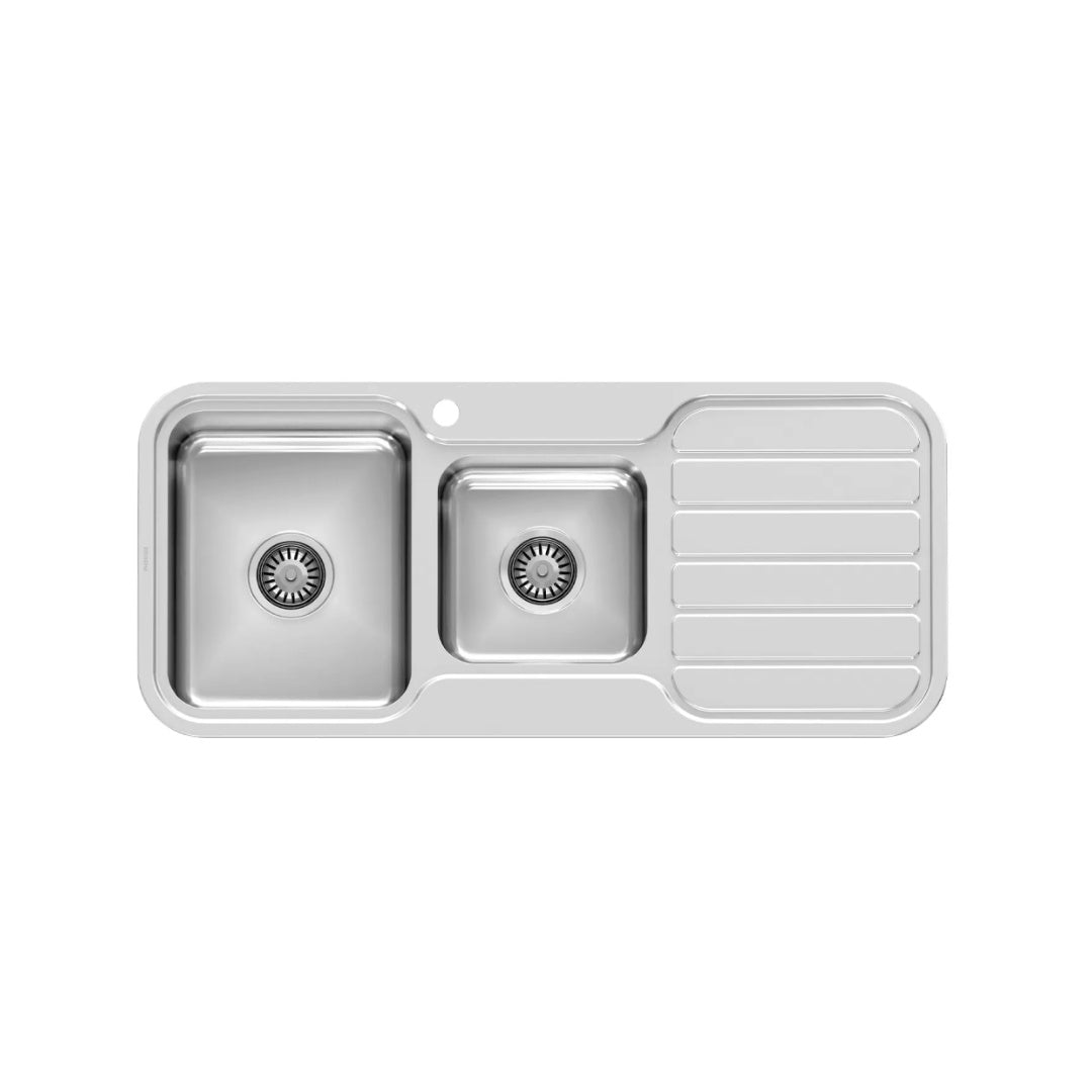 1000 Series 1 and 3/4 Left Hand Bowl Sink with Drainer and Taphole - Stainless Steel