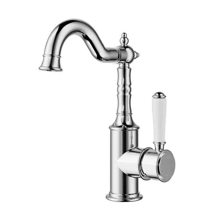 Clasico Tall Basin Mixer Hook Spout / Ceramic Handle - Chrome