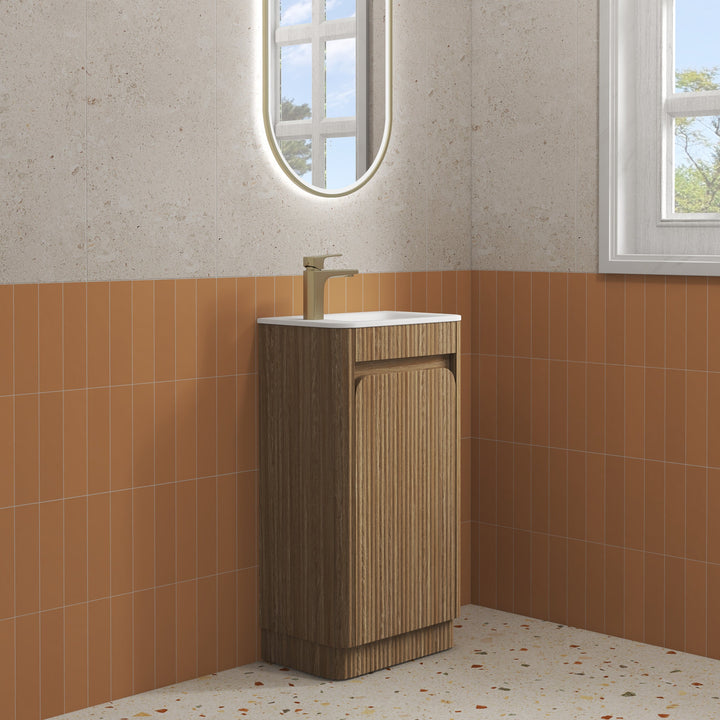 Mini Hartelle Fluted Floor Standing Harvest Oak Cabinet - lifestyle