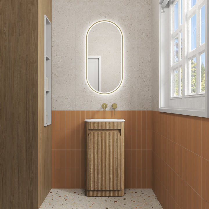 Mini Hartelle Fluted Floor Standing Harvest Oak Cabinet - lifestyle