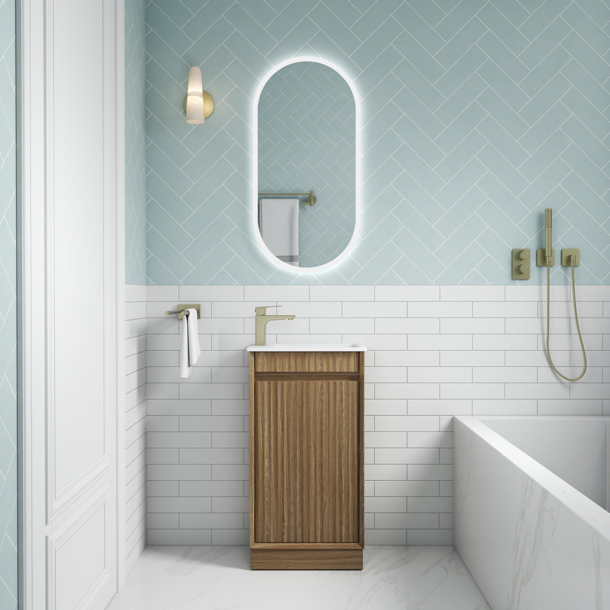 Mini Ravia Fluted Floor Standing Harvest Oak Cabinet - lifestyle