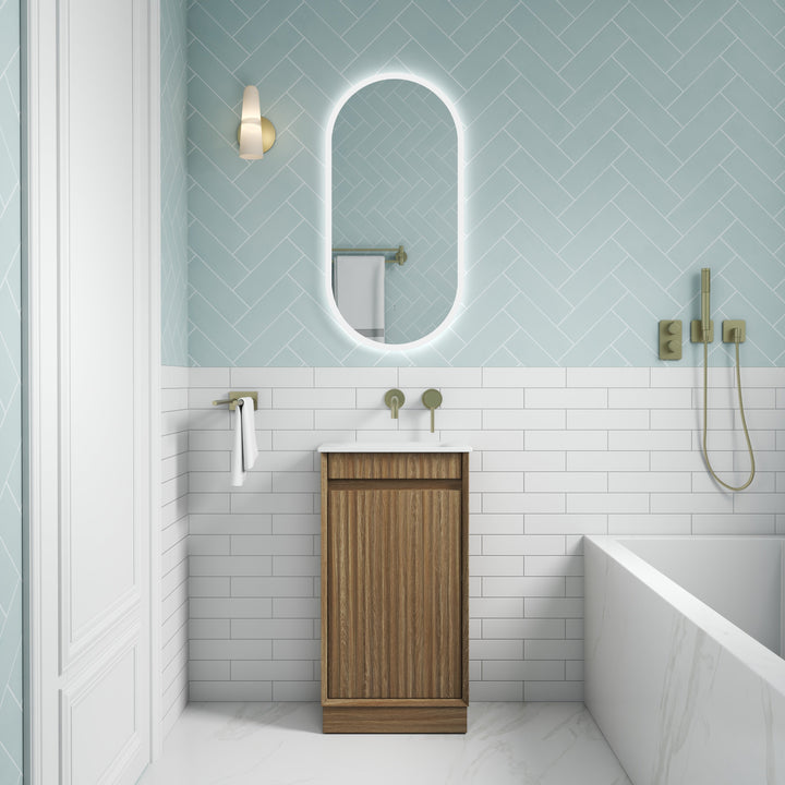 Mini Ravia Fluted Floor Standing Harvest Oak Cabinet - lifestyle