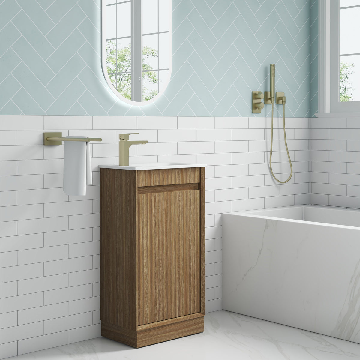Mini Ravia Fluted Floor Standing Harvest Oak Cabinet - lifestyle