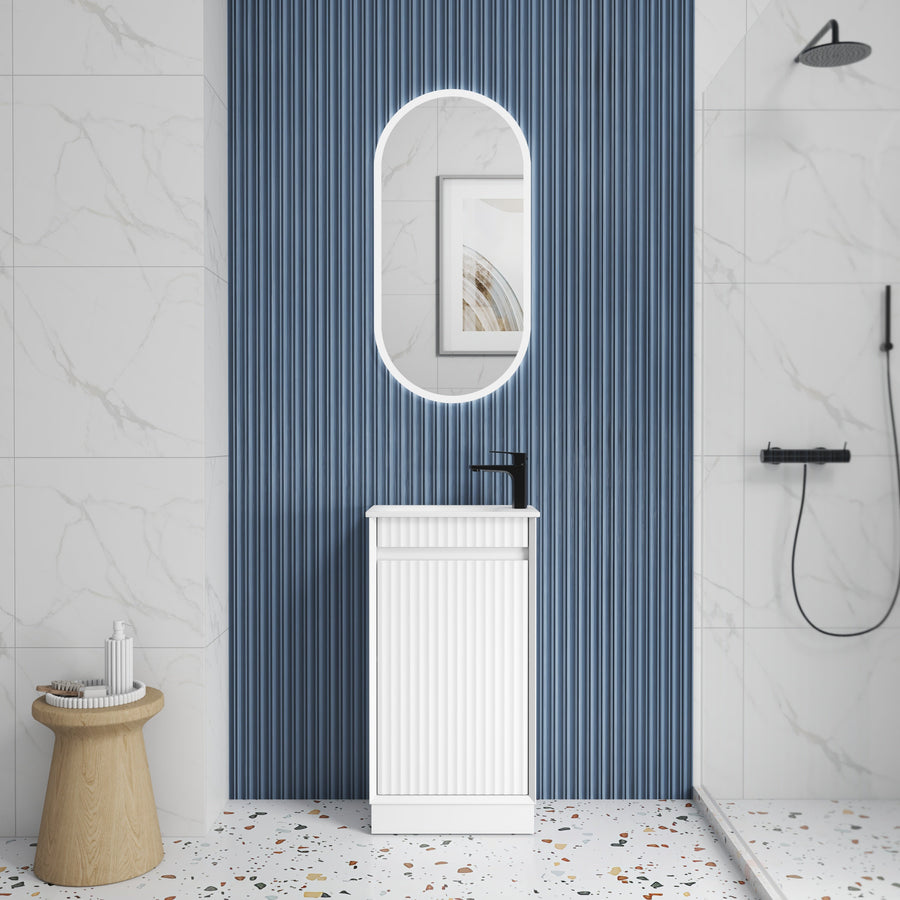 Mini Ravia Fluted Floor Standing Matte White Cabinet - lifestyle