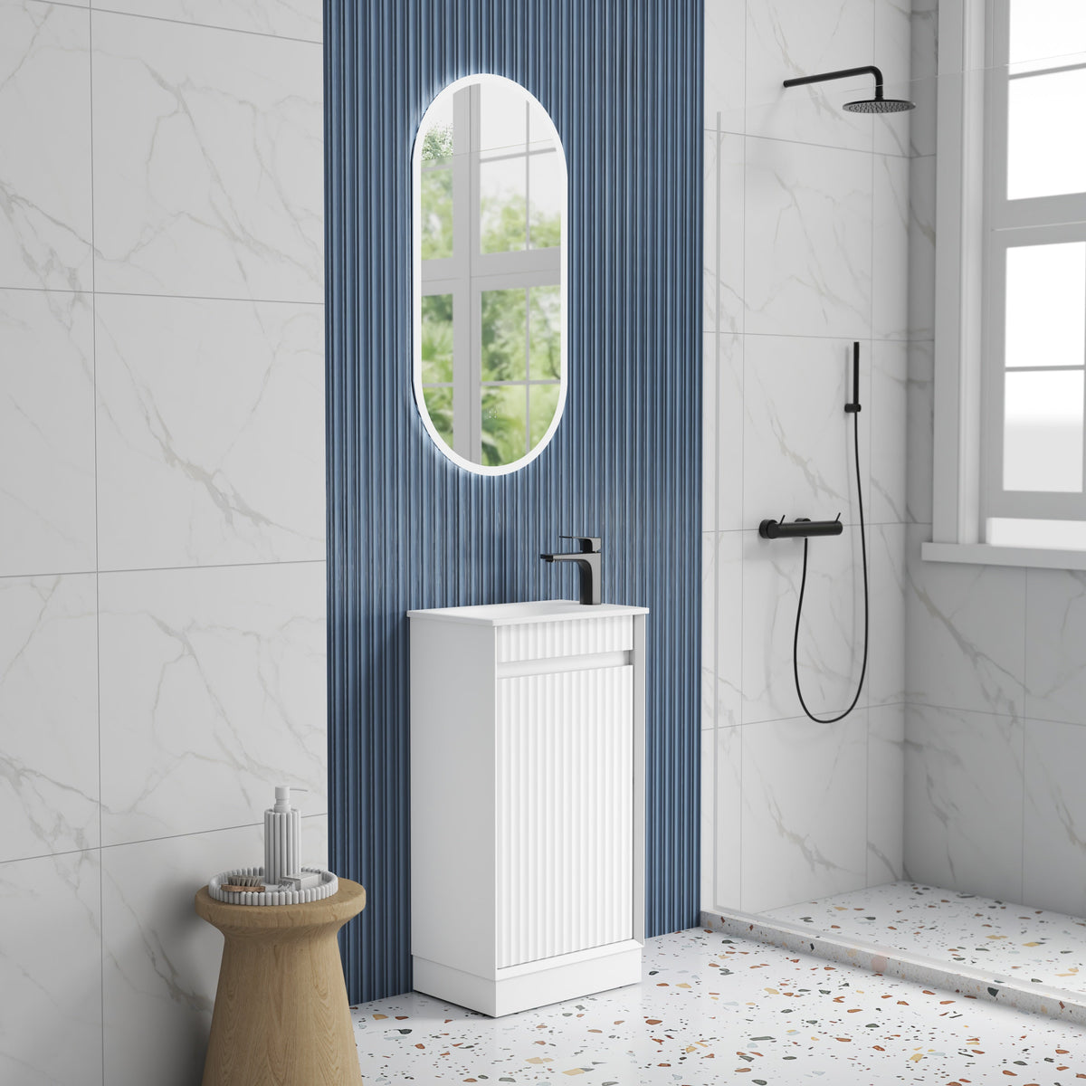 Mini Ravia Fluted Floor Standing Matte White Cabinet - lifestyle