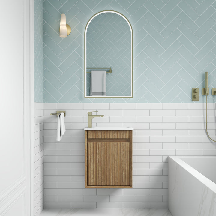 Mini Ravia Fluted Wall Hung Harvest Oak Cabinet - lifestyle