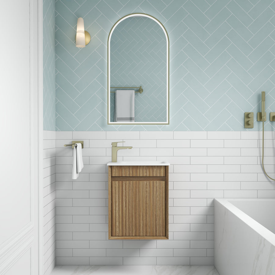 Mini Ravia Fluted Wall Hung Harvest Oak Cabinet - lifestyle