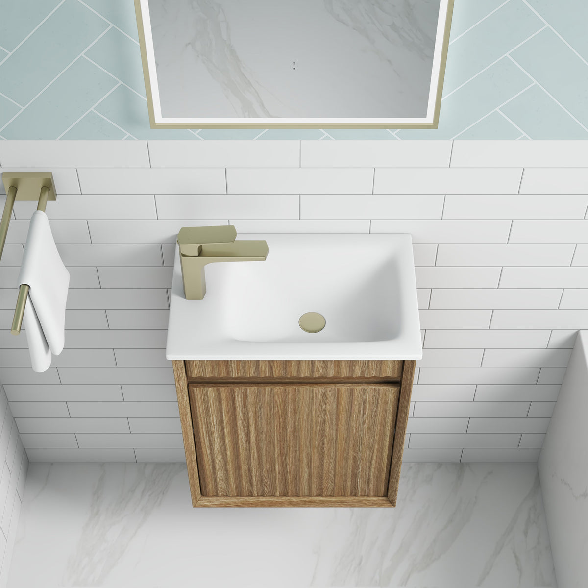 Mini Ravia Fluted Wall Hung Harvest Oak Cabinet - lifestyle