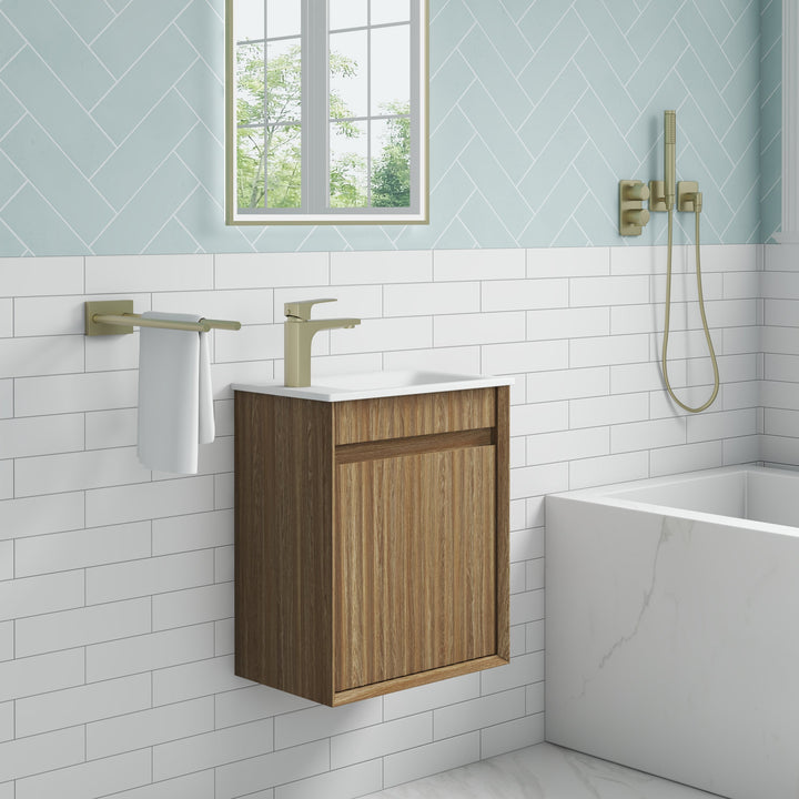 Mini Ravia Fluted Wall Hung Harvest Oak Cabinet - lifestyle