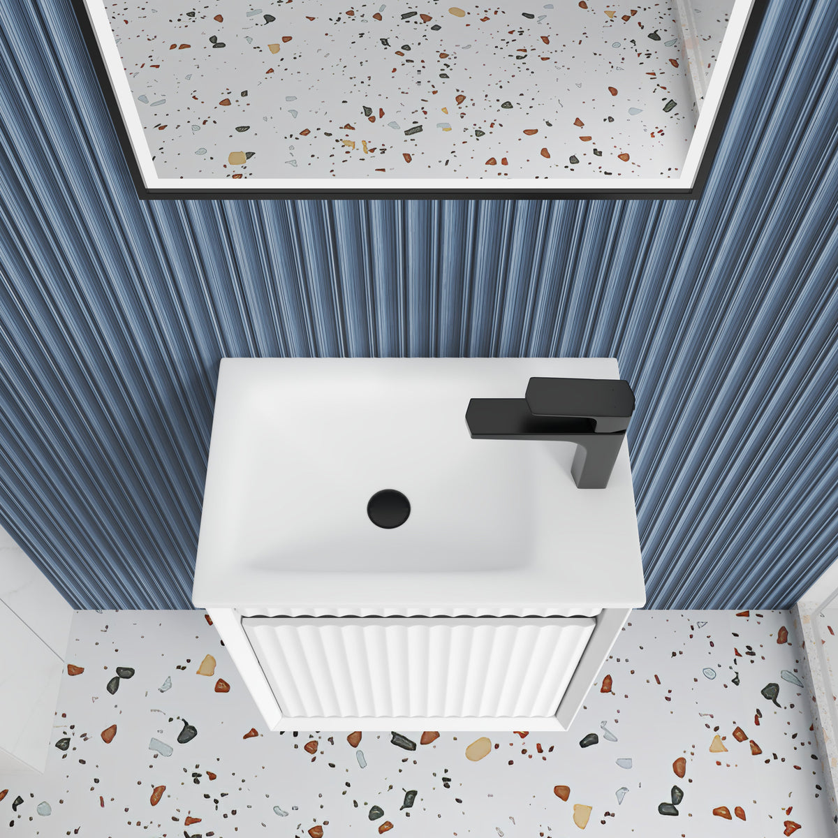 Mini Ravia Fluted Wall Hung Matte White Cabinet - lifestyle