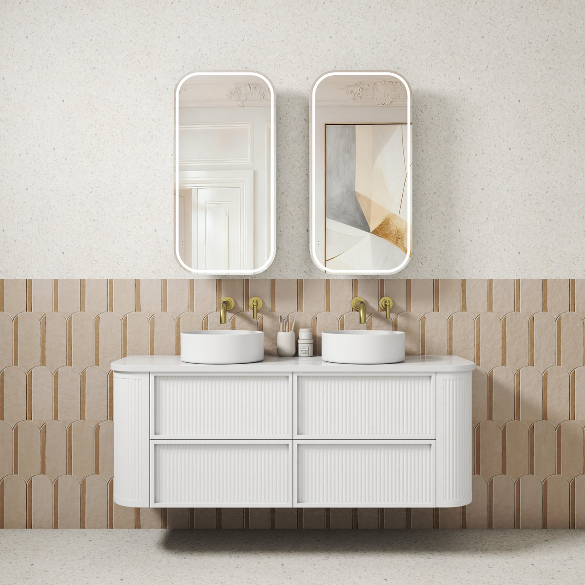 Ramee Fluted Wall Hung Matte White 1500mm - lifestyle