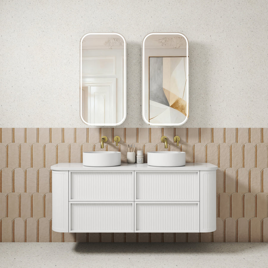 Ramee Fluted Wall Hung Matte White 1500mm - lifestyle