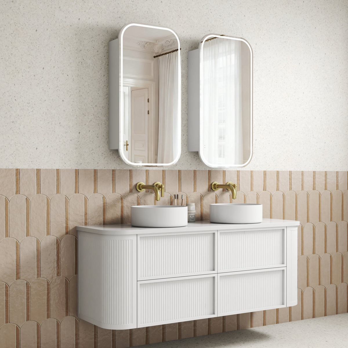 Ramee Fluted Wall Hung Matte White 1500mm - lifestyle