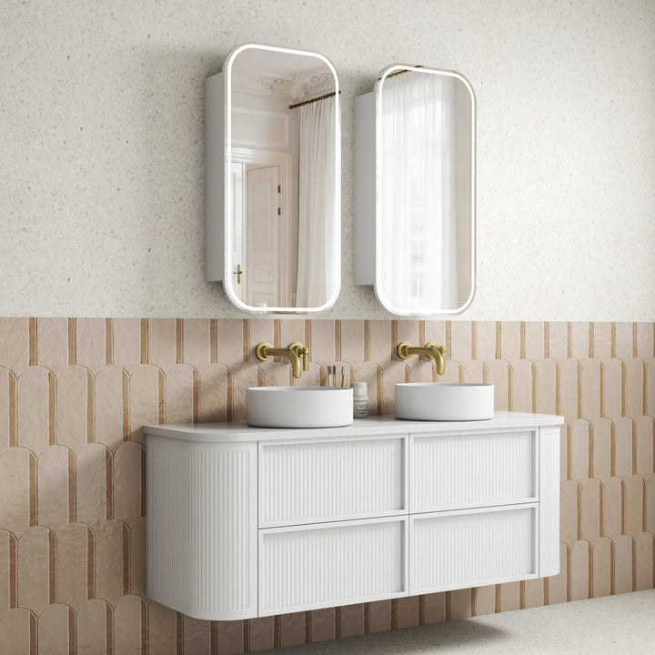 Ramee Fluted Wall Hung Matte White 1500mm - lifestyle