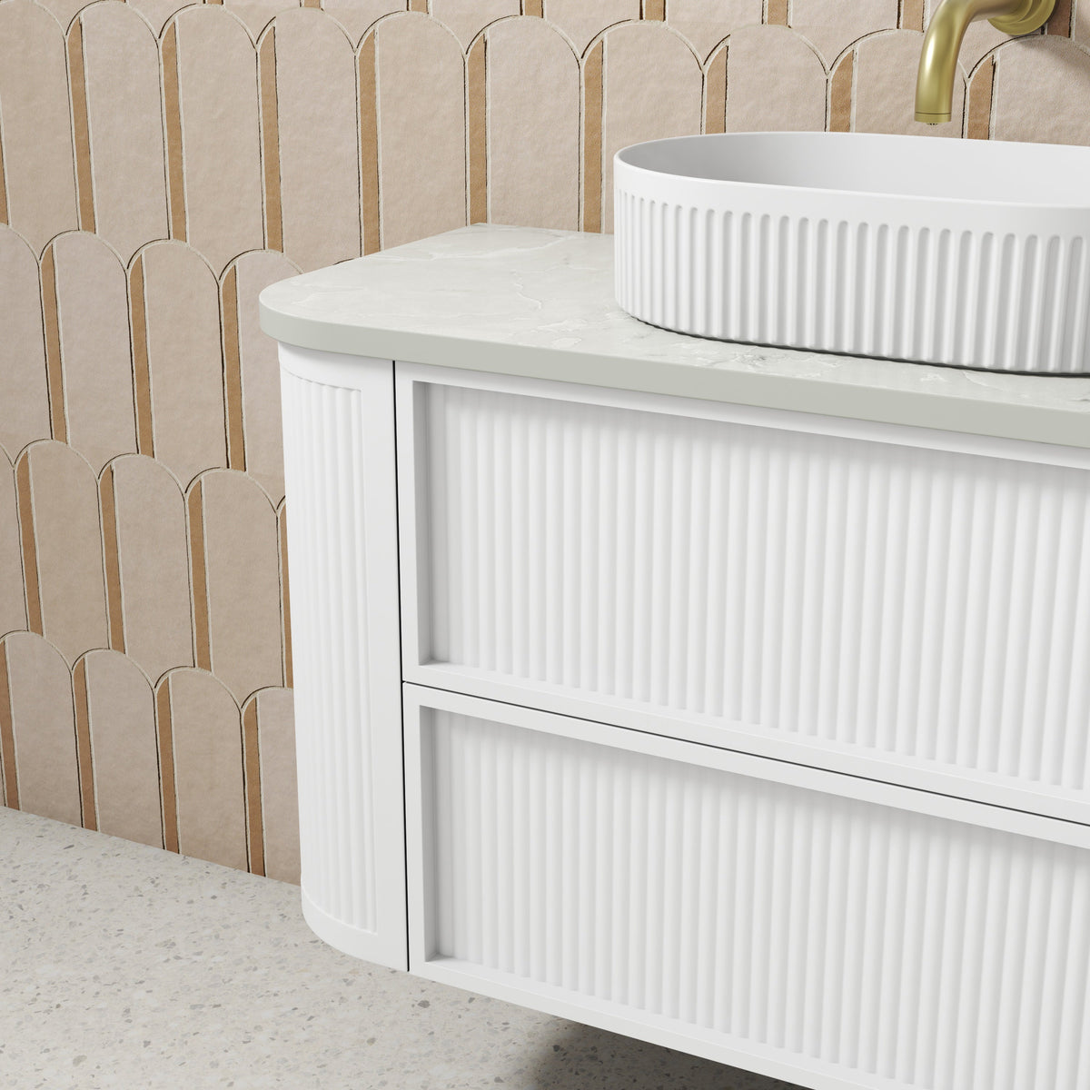 Ramee Fluted Wall Hung Matte White 1500mm - lifestyle