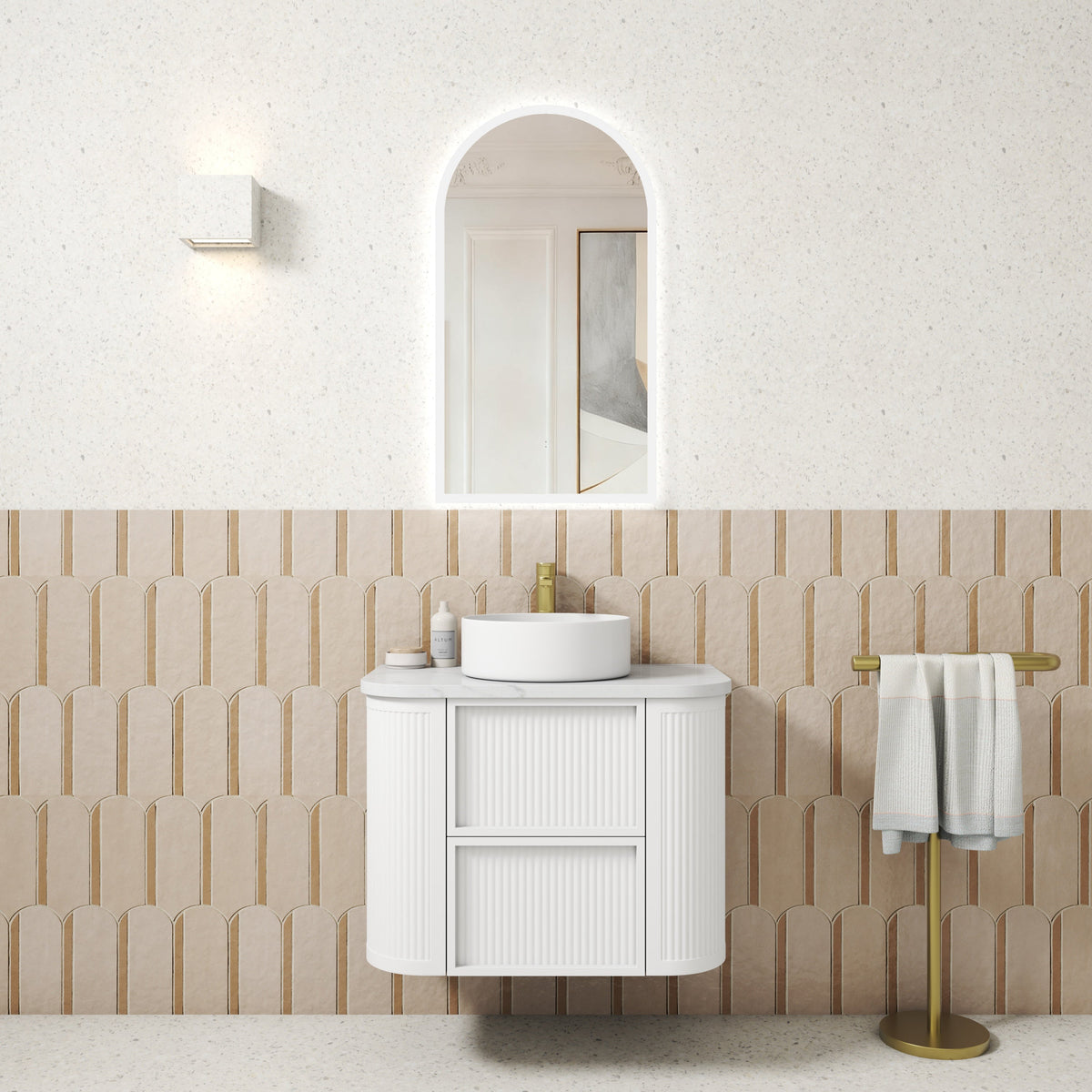 Ramee Fluted Wall Hung Matte White 750mm - lifestyle