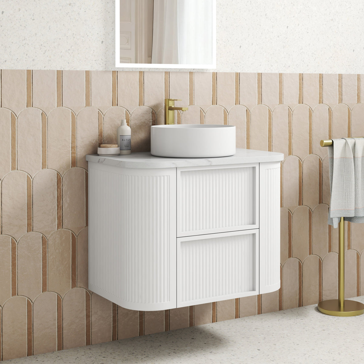 Ramee Fluted Wall Hung Matte White 750mm - lifestyle