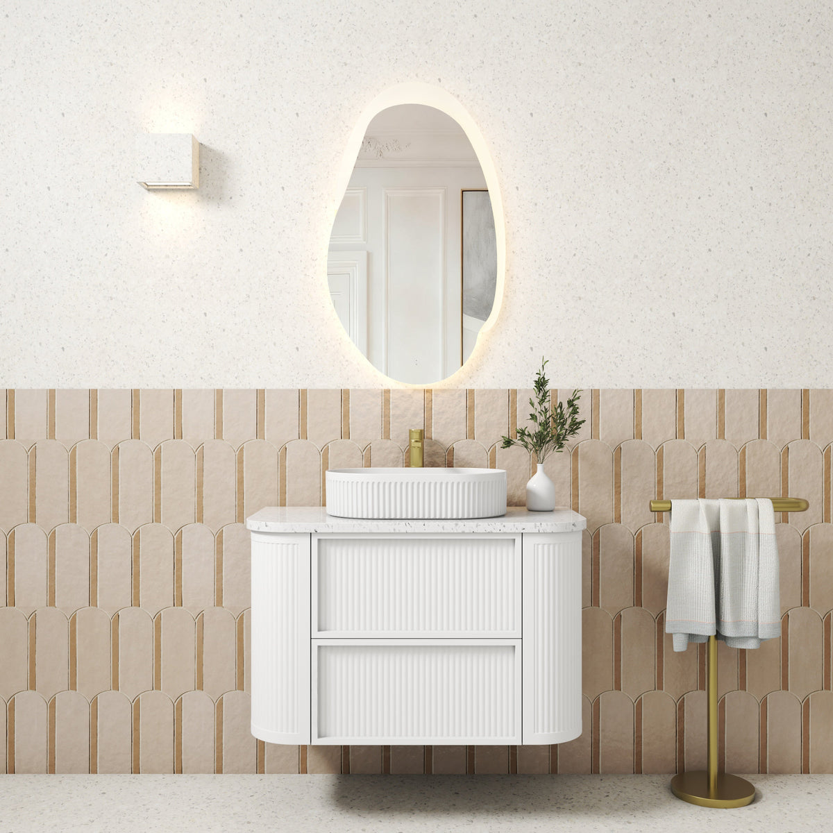 Ramee Fluted Wall Hung Matte White 900mm - lifestyle