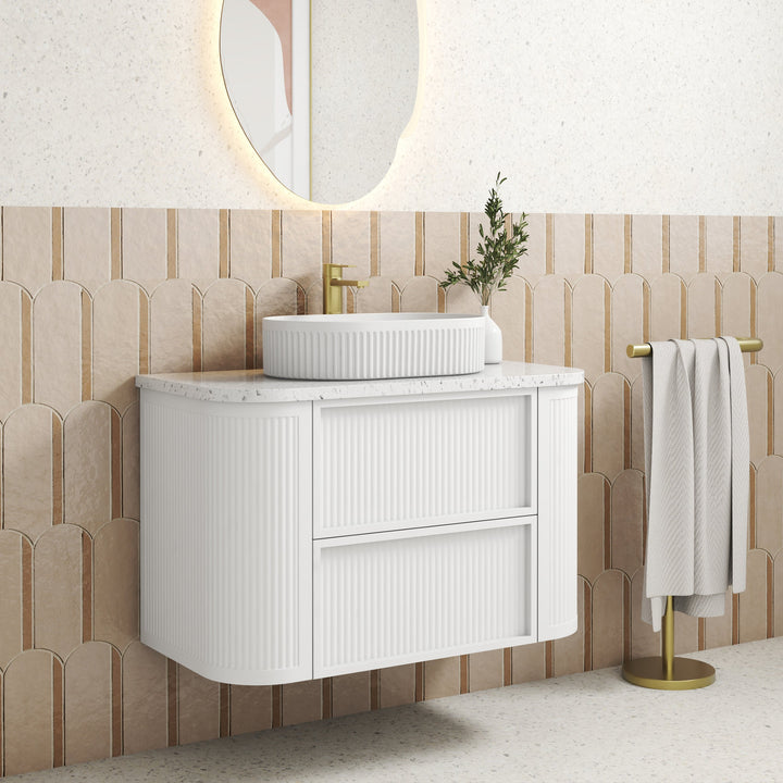 Ramee Fluted Wall Hung Matte White 900mm - lifestyle