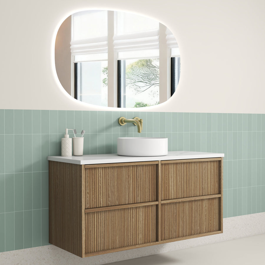 Venetta Fluted Framed Wall Hung Harvest Oak 1200mm - lifestyle