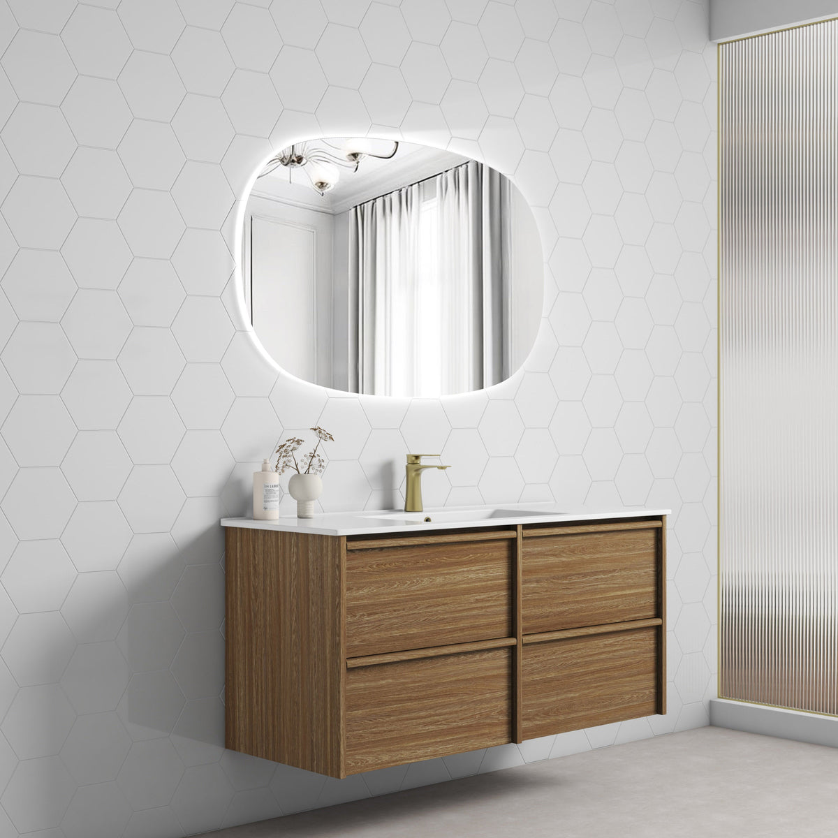 Venetta Framed Wall Hung Harvest Oak 1200mm - lifestyle