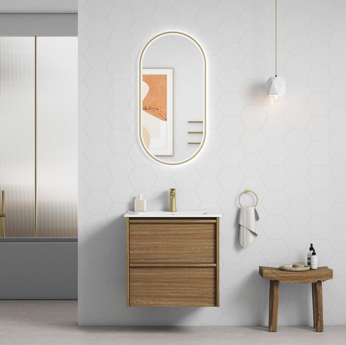 Venetta Framed Wall Hung Harvest Oak 600mm - lifestyle