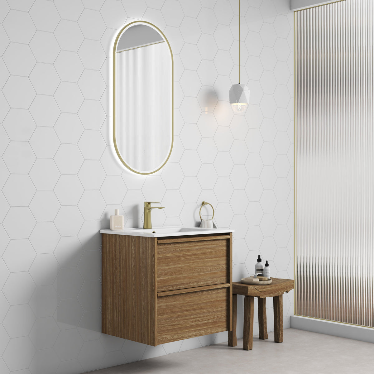 Venetta Framed Wall Hung Harvest Oak 600mm - lifestyle