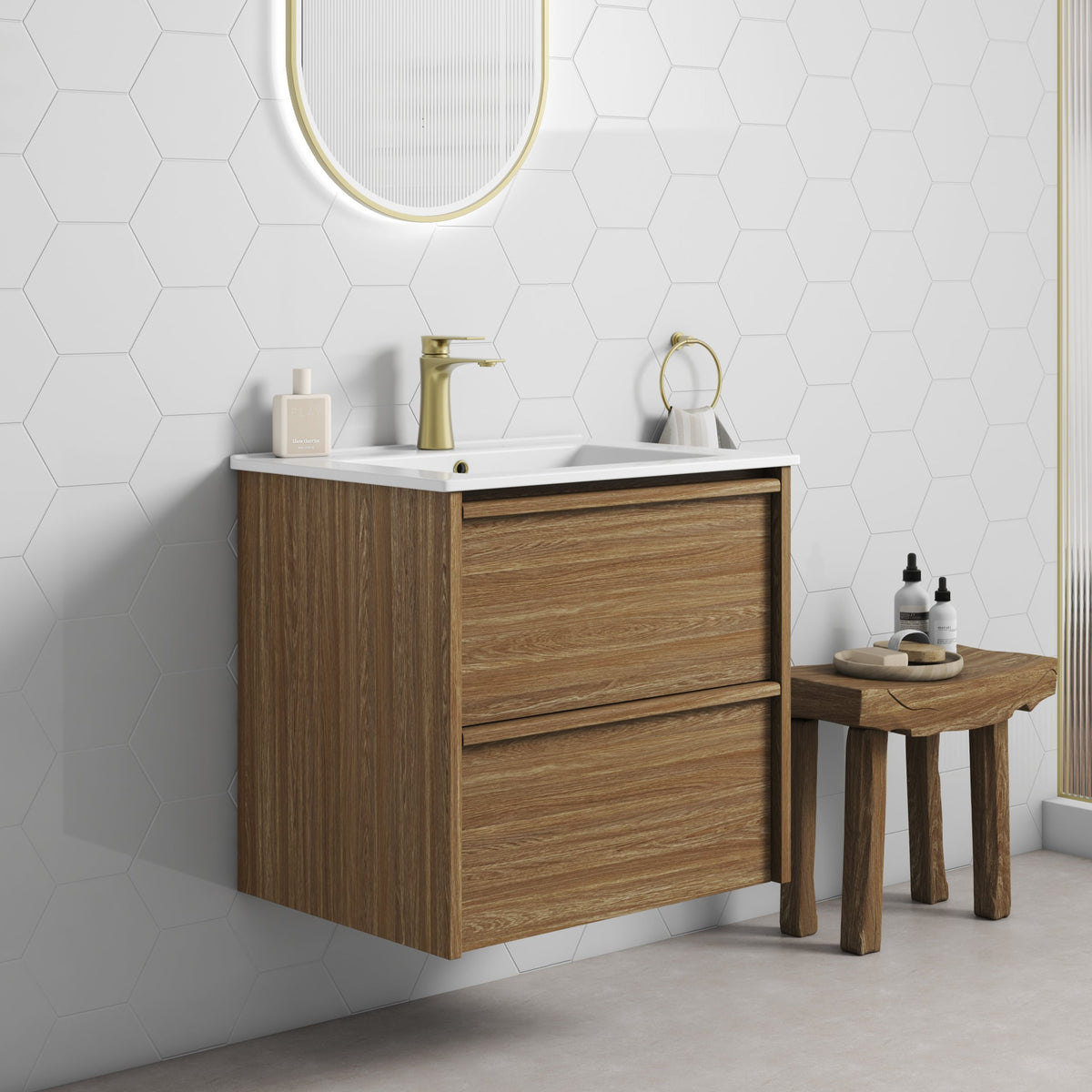 Venetta Framed Wall Hung Harvest Oak 600mm - lifestyle