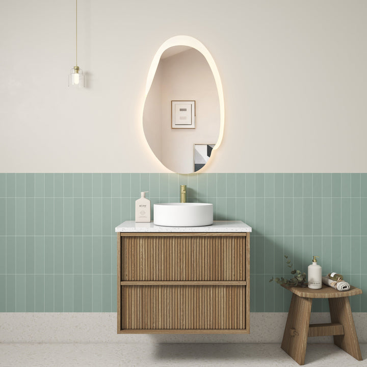 Venetta Fluted Framed Wall Hung Harvest Oak 750mm - lifestyle