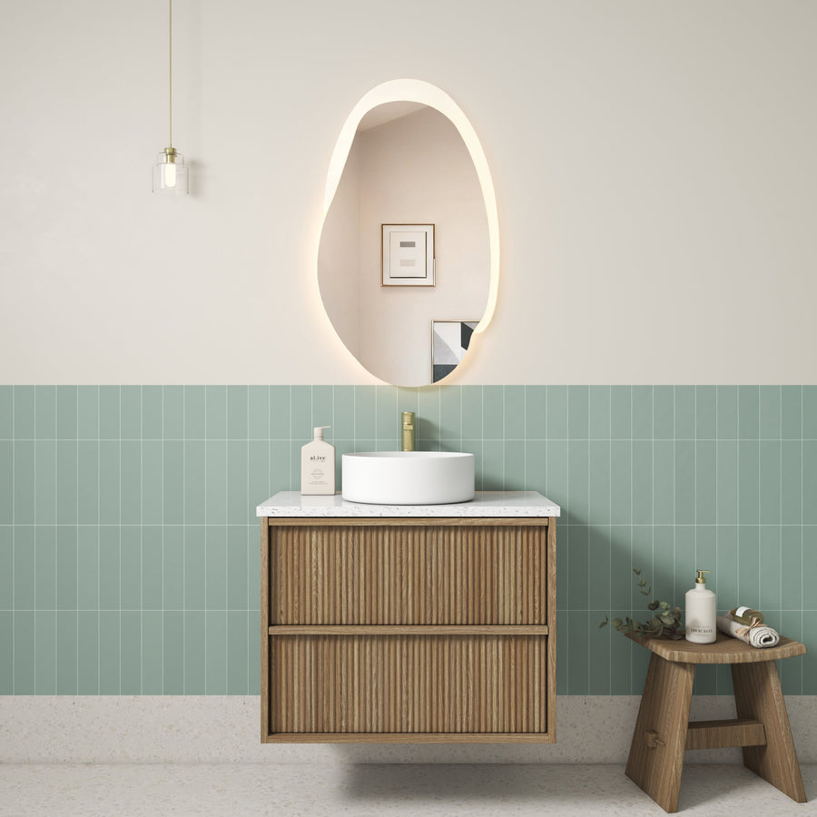 Venetta Fluted Framed Wall Hung Harvest Oak 750mm - lifestyle