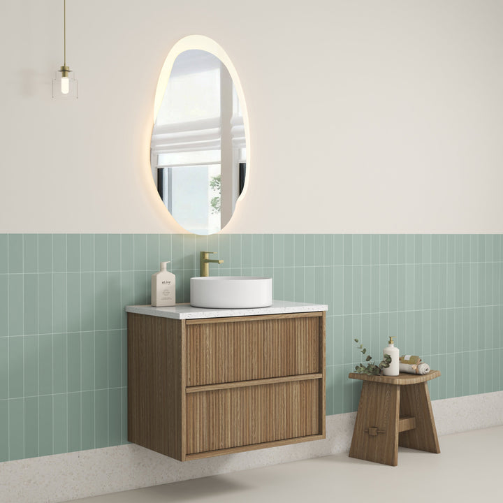 Venetta Fluted Framed Wall Hung Harvest Oak 750mm - lifestyle