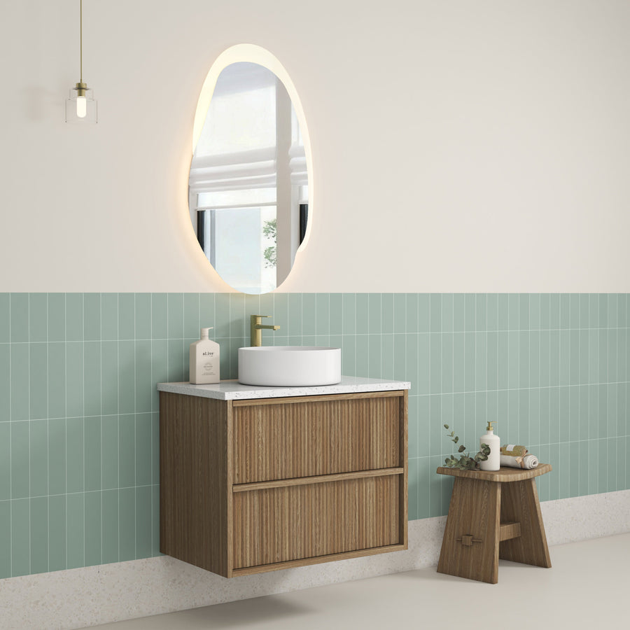 Venetta Fluted Framed Wall Hung Harvest Oak 750mm - lifestyle