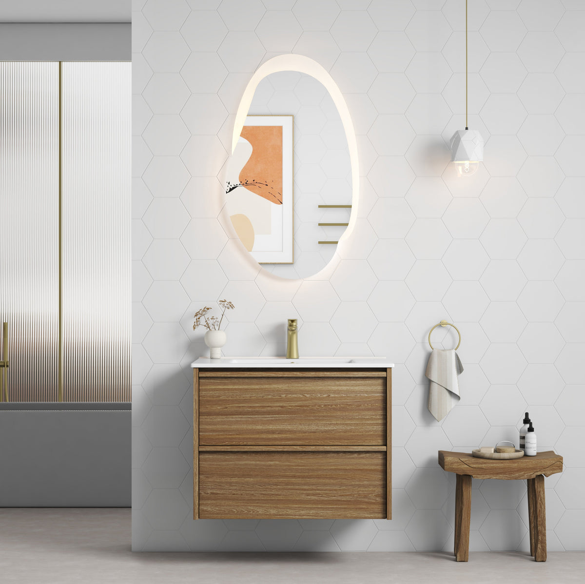 Venetta Framed Wall Hung Harvest Oak 750mm - lifestyle
