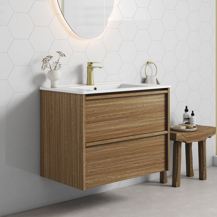 Venetta Framed Wall Hung Harvest Oak 750mm - lifestyle