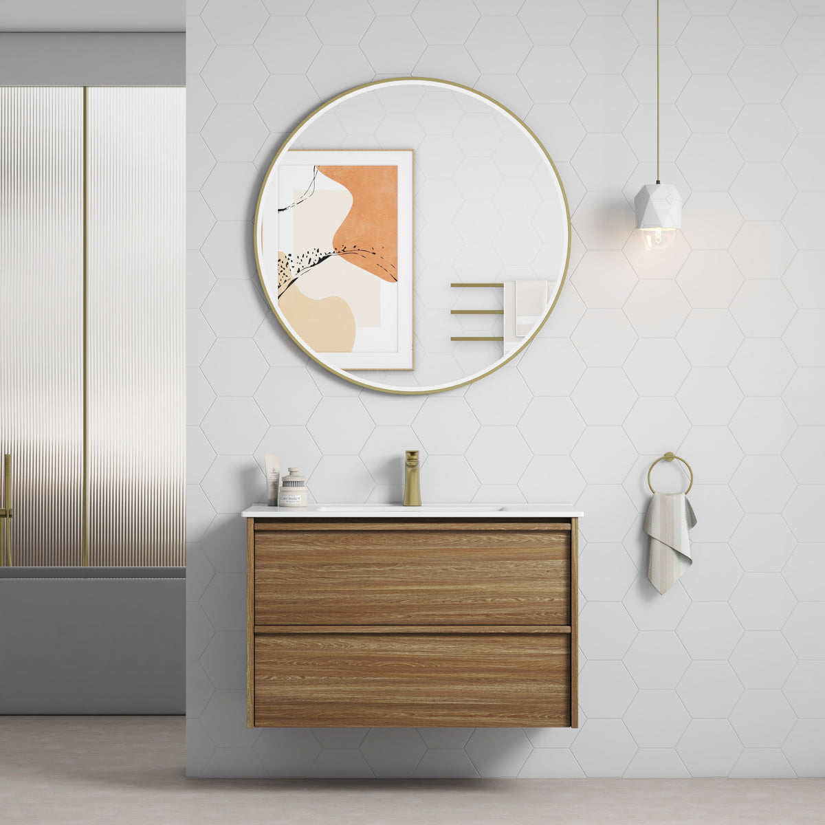 Venetta Framed Wall Hung Harvest Oak 900mm - lifestyle