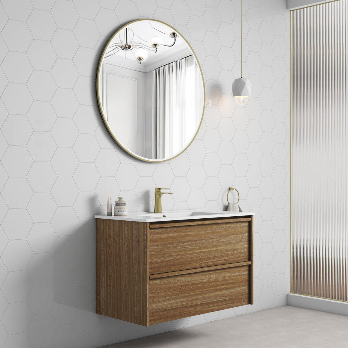 Venetta Framed Wall Hung Harvest Oak 900mm - lifestyle