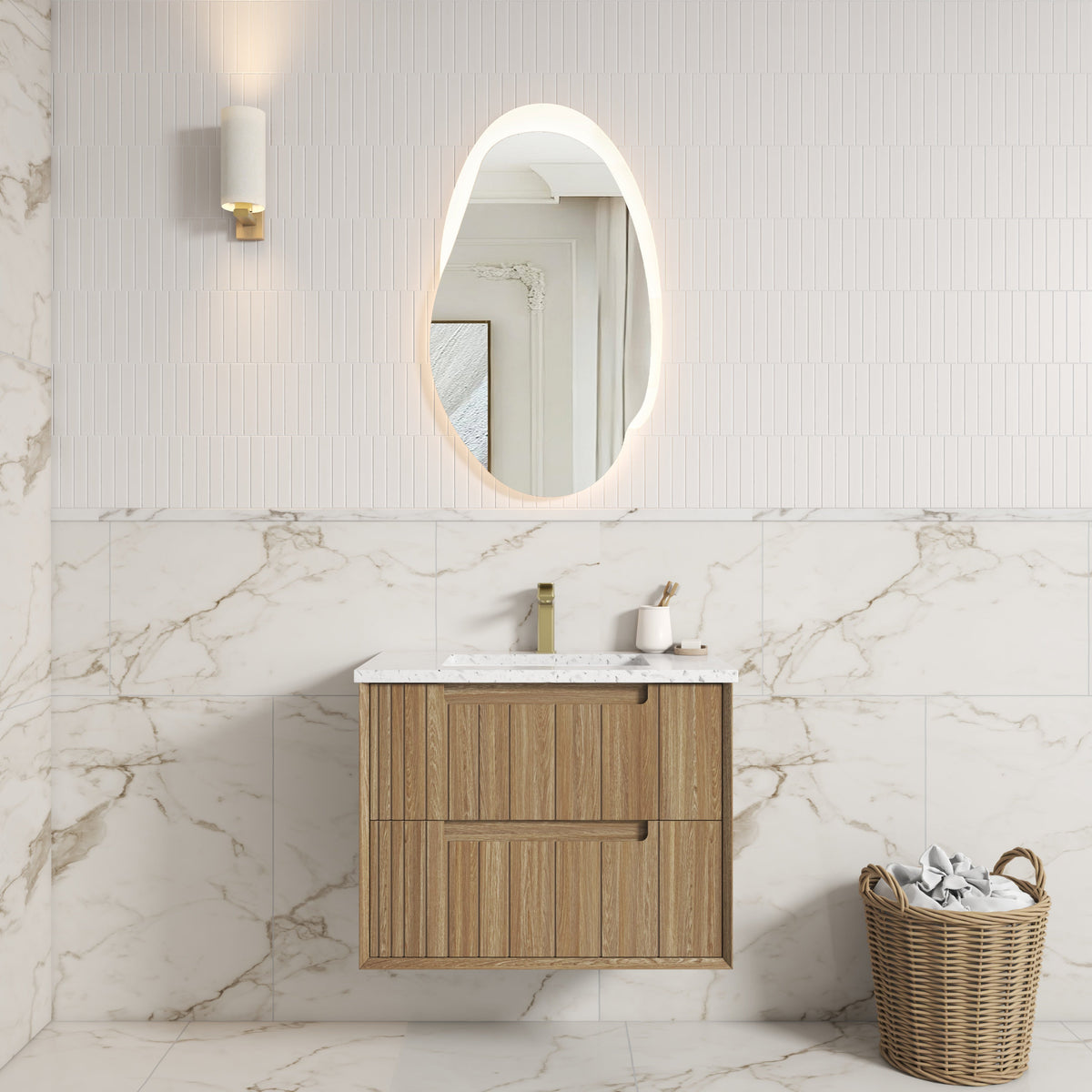 Voulari Framed Wall Hung Harvest Oak 750mm - lifestyle