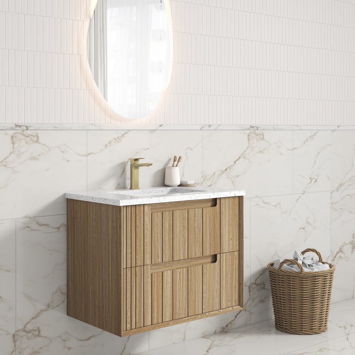 Voulari Framed Wall Hung Harvest Oak 750mm - lifestyle
