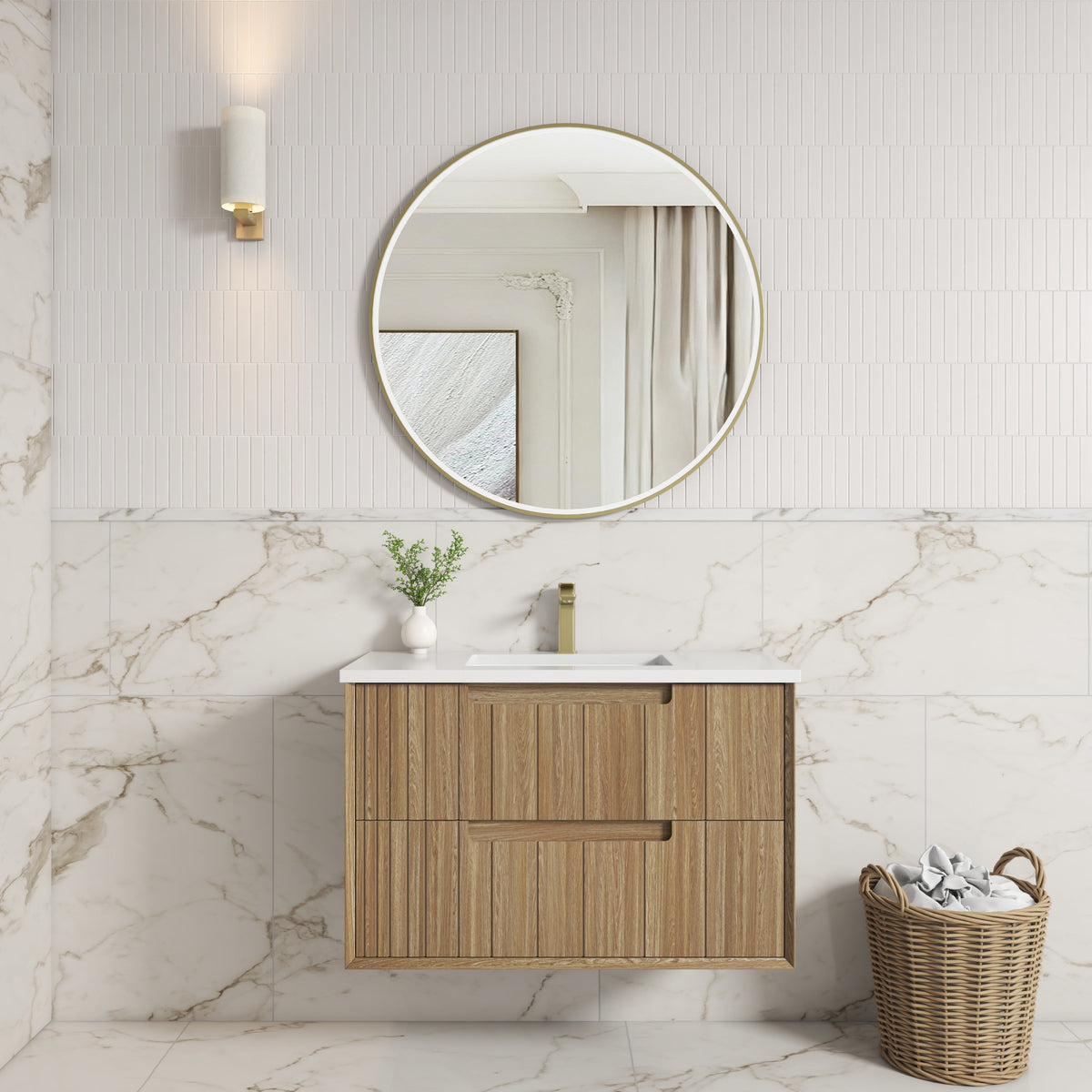 Voulari Framed Wall Hung Harvest Oak 900mm - lifestyle
