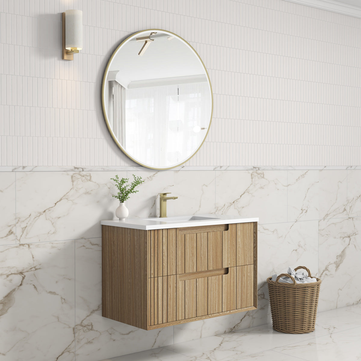 Voulari Framed Wall Hung Harvest Oak 900mm - lifestyle