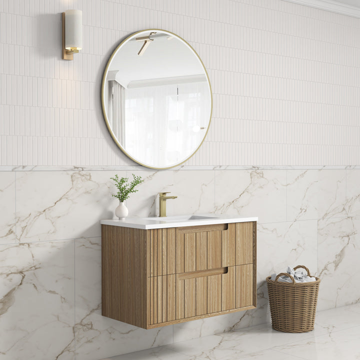 Voulari Framed Wall Hung Harvest Oak 900mm - lifestyle