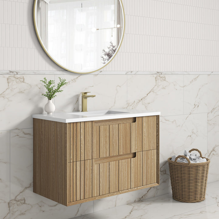 Voulari Framed Wall Hung Harvest Oak 900mm - lifestyle