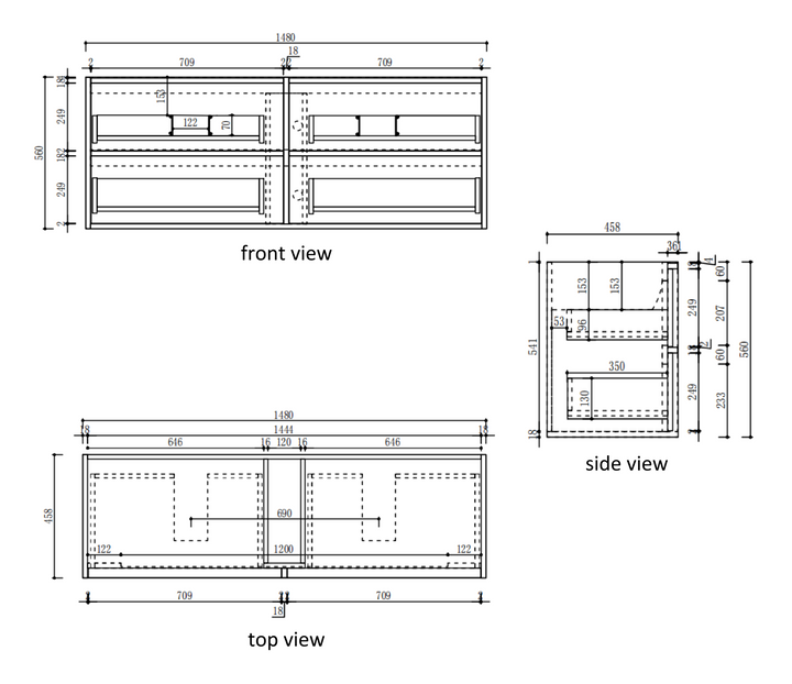 Venetta Fluted Framed Wall Hung Harvest Oak 1800mm specification diagram dimensions
