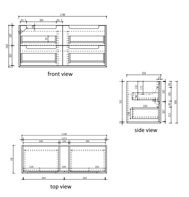 Voulari Framed Wall Hung Harvest Oak 1200mm specification diagram dimensions